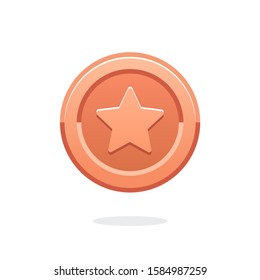 Bronze game coin. Coin icon. Bronze medal. Coin with star. Graphic user interface design element. Top bar elements. Bronze star. Achievement or award medal. Achievement badge. Game coin. Money. Star