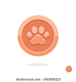 Bronze game coin. Coin icon. Bronze medal. Coin with the paw. Graphic user interface design element. Gold paw. Paw print. Imprint animal paw. Animal competition. Reward. Imprint animal. Money symbol.