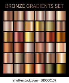 Bronze gold gradients. Collection of beige gradient illustrations for backgrounds, cover, frame, ribbon, banner, coin, label, flyer, card, poster etc. Vector template EPS10