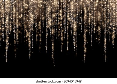 Bronze gold holiday decoration long glitter garland on black background. Vector