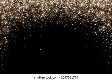 Bronze gold holiday glitter round arc on black background. Vector