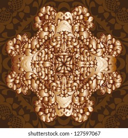 bronze gold metallic floral pattern hohloma on brown background vector