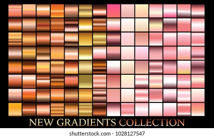 Bronze gold rose gradient set background vector icon texture metallic illustration for frame, ribbon, banner, coin and label. Realistic abstract golden design seamless pattern. Shine light template
