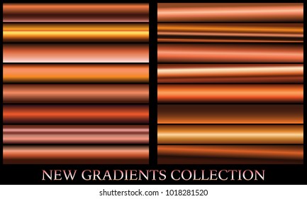 Bronze gradient set background vector icon texture metallic illustration for frame, ribbon, banner, coin and label. Realistic abstract golden design seamless pattern. Elegant light and shine template
