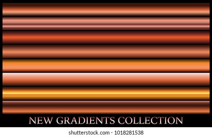 Bronze gradient set background vector icon texture metallic illustration for frame, ribbon, banner, coin and label. Realistic abstract golden design seamless pattern. Elegant light and shine template