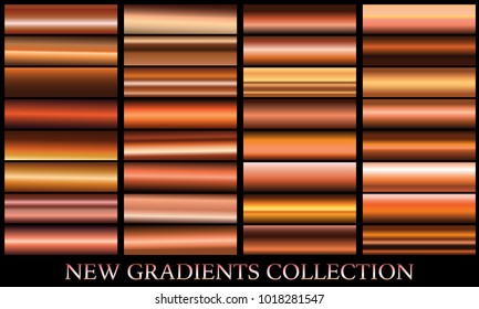 Bronze gradient set background vector icon texture metallic illustration for frame, ribbon, banner, coin and label. Realistic abstract golden design seamless pattern. Elegant light and shine template