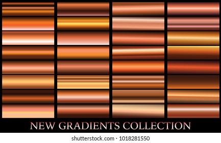 Bronze gradient set background vector icon texture metallic illustration for frame, ribbon, banner, coin and label. Realistic abstract golden design seamless pattern. Elegant light and shine template