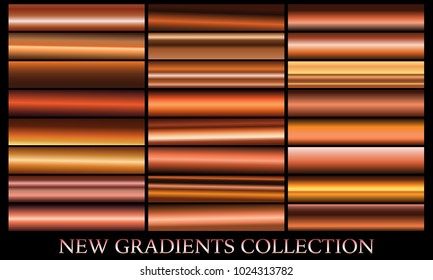 Bronze gradient set background vector icon texture metallic illustration for frame, ribbon, banner, coin and label. Realistic abstract golden design seamless pattern. Elegant light and shine template