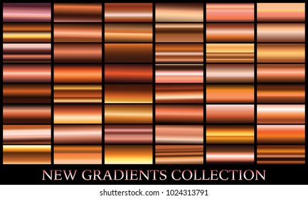 Bronze gradient set background vector icon texture metallic illustration for frame, ribbon, banner, coin and label. Realistic abstract golden design seamless pattern. Elegant light and shine template