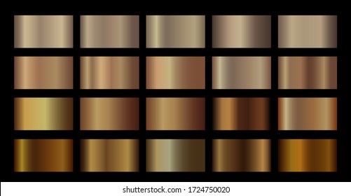 Bronze gradient vector metallic gold template Vector swatch set. Metal chrome  gradient illustration gradation for backgrounds, banner interface, tag design