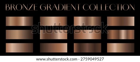 Bronze gradients collection. Luxury set of elegance bronze gradient swatches. Metallic textures with polished foil shine and satin smooth. Premium design palette