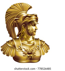 Bronze head of an ancient hero on a white background