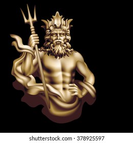 Bronze head and torso of Neptune on a black background / Tinting paints - on a separate layer, color and blending mode can be changed