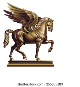 Bronze horse with wings on a white background