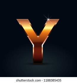 Bronze letter Y uppercase. Bronze glossy vector font isolated on black background