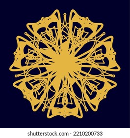 Bronze mandala with an asymmetrical center for laser cutting. Woodcarving, metal carving. Vinyl cutout. Vector coaster design.