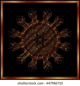 Bronze Mandala. Copper mandala. Copper pattern. Royal decorative symbol. Shiny medallion. 