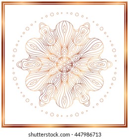 Bronze Mandala. Copper mandala. Copper pattern. Royal decorative symbol. Shiny medallion. 