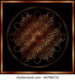 Bronze Mandala. Copper mandala. Copper pattern. Royal decorative symbol. Shiny medallion. 