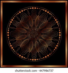 Bronze Mandala. Copper mandala. Copper pattern. Royal decorative symbol. Shiny medallion. 