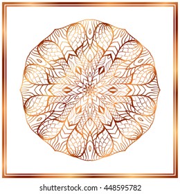 Bronze Mandala. Copper mandala. Copper pattern. Royal decorative symbol. Shiny medallion.