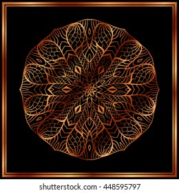 Bronze Mandala. Copper mandala. Copper pattern. Royal decorative symbol. Shiny medallion.