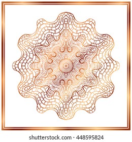 Bronze Mandala. Copper mandala. Copper pattern. Royal decorative symbol. Shiny medallion.
