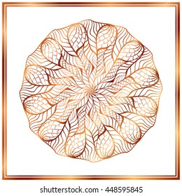 Bronze Mandala. Copper mandala. Copper pattern. Royal decorative symbol. Shiny medallion.