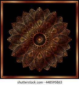 Bronze Mandala. Copper mandala. Copper pattern. Royal decorative symbol. Shiny medallion.