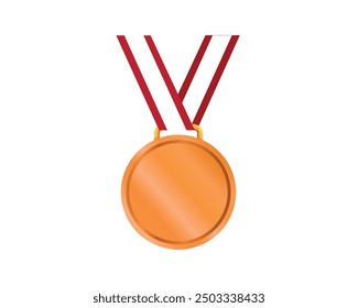 Bronze Medal. 3rd place medal. Sport and champion element. Champion and winner awards medal with red ribbon