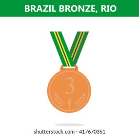 Bronze medal. Brazil. Rio. Olympic games 2016. Vector illustration.