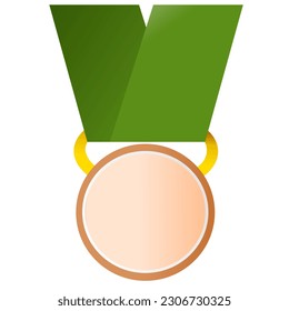 bronze medal with green lanyard isolated, illustration, vector 