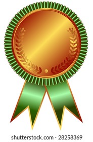 Bronze medal with green ribbon on white background (vector)