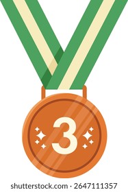 Bronze Medal with Green Ribbon and Sparkles – Third Position Award Vector