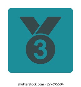 Bronze medal icon from Award Buttons OverColor Set. Icon style is soft blue colors, flat rounded square button, white background.