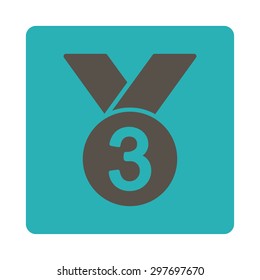 Bronze medal icon from Award Buttons OverColor Set. Icon style is grey and cyan colors, flat rounded square button, white background.