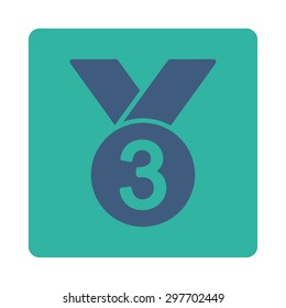 Bronze medal icon from Award Buttons OverColor Set. Icon style is cobalt and cyan colors, flat rounded square button, white background.