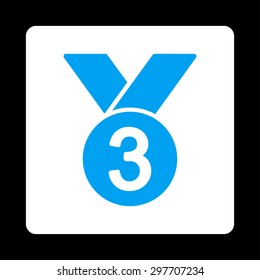 Bronze medal icon from Award Buttons OverColor Set. Icon style is blue and white colors, flat rounded square button, black background.