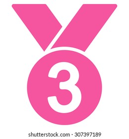 Bronze medal icon. Vector style is flat symbols, pink color, rounded angles, white background.