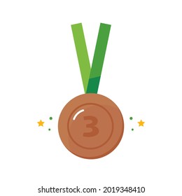 Bronze medal with number 3 and stars decoration vector cartoon style icon for third place reward design.