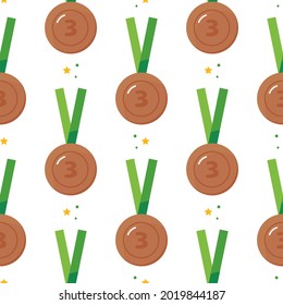 Bronze medal with number 3 and stars decoration vector seamless pattern background for sport related design.