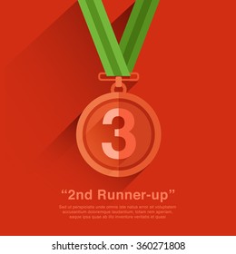 Bronze Medal On Red Background : Vector Illustration