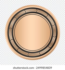 Bronze medal. Realistic medal. Prize for winner. Reward isolated. Vector illustration