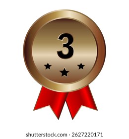Bronze Medal with Red Ribbon - Third Place Award Vector Illustration for Champion or Competition Winner