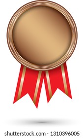 Bronze medal with red ribbon, vector illustration