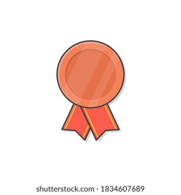 Bronze Medal With Red Ribbon Vector Icon Illustration. Bronze 3rd Place Badge Flat Icon