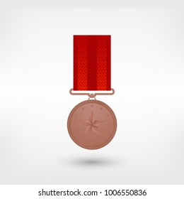 Bronze Medal With Red Ribbons. Vector illustration