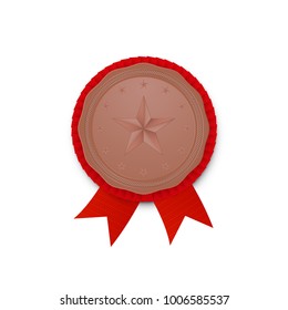 Bronze Medal With Red Ribbons. Vector illustration