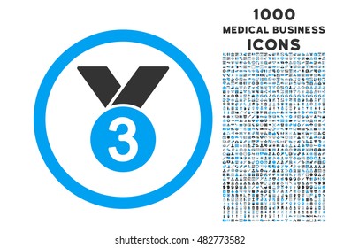 Bronze Medal rounded vector bicolor icon with 1000 medical business icons. Set style is flat pictograms, blue and gray colors, white background.