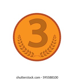 Bronze medal sign. Symbol of achievement. Color round medallion isolated on white background. Achievement flat mark. Concept of award. Modern art scoreboard. Stock vector illustration